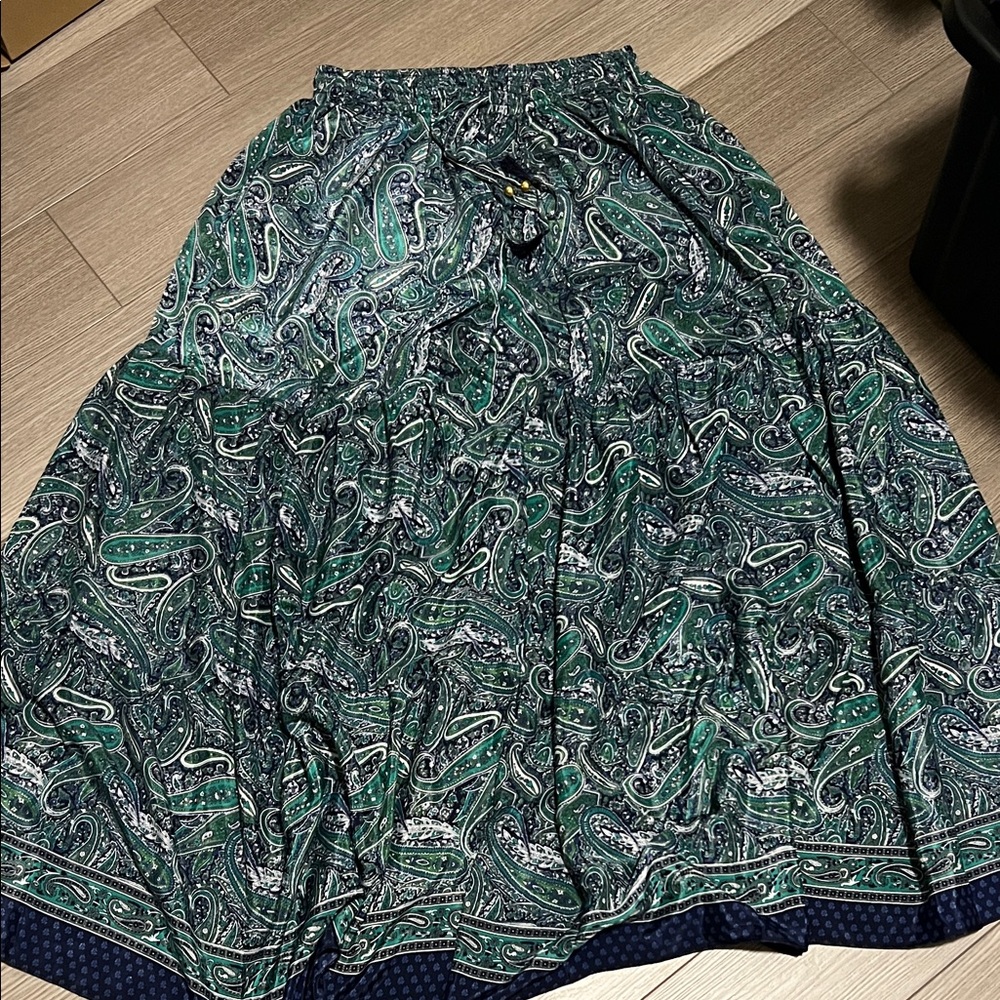Boho Paisley Print Green and Blue pants - Picture 1 of 9